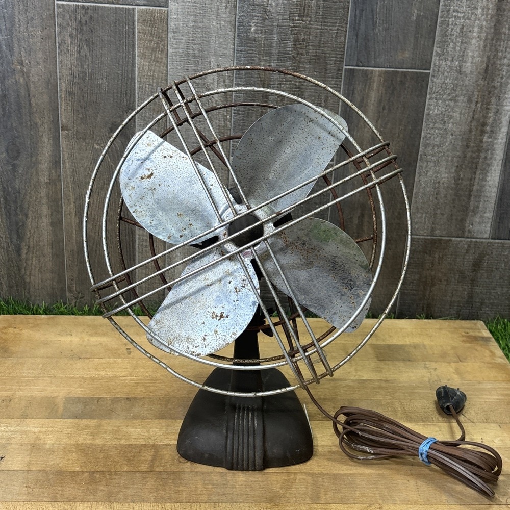 Vintage 1940s 4 Blade Metal Desk Fan Industrial Art Deco Parts Repair